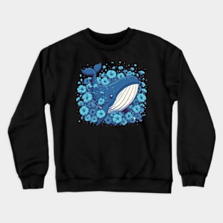 Kawaii Whale in petunias garden Crewneck Sweatshirt